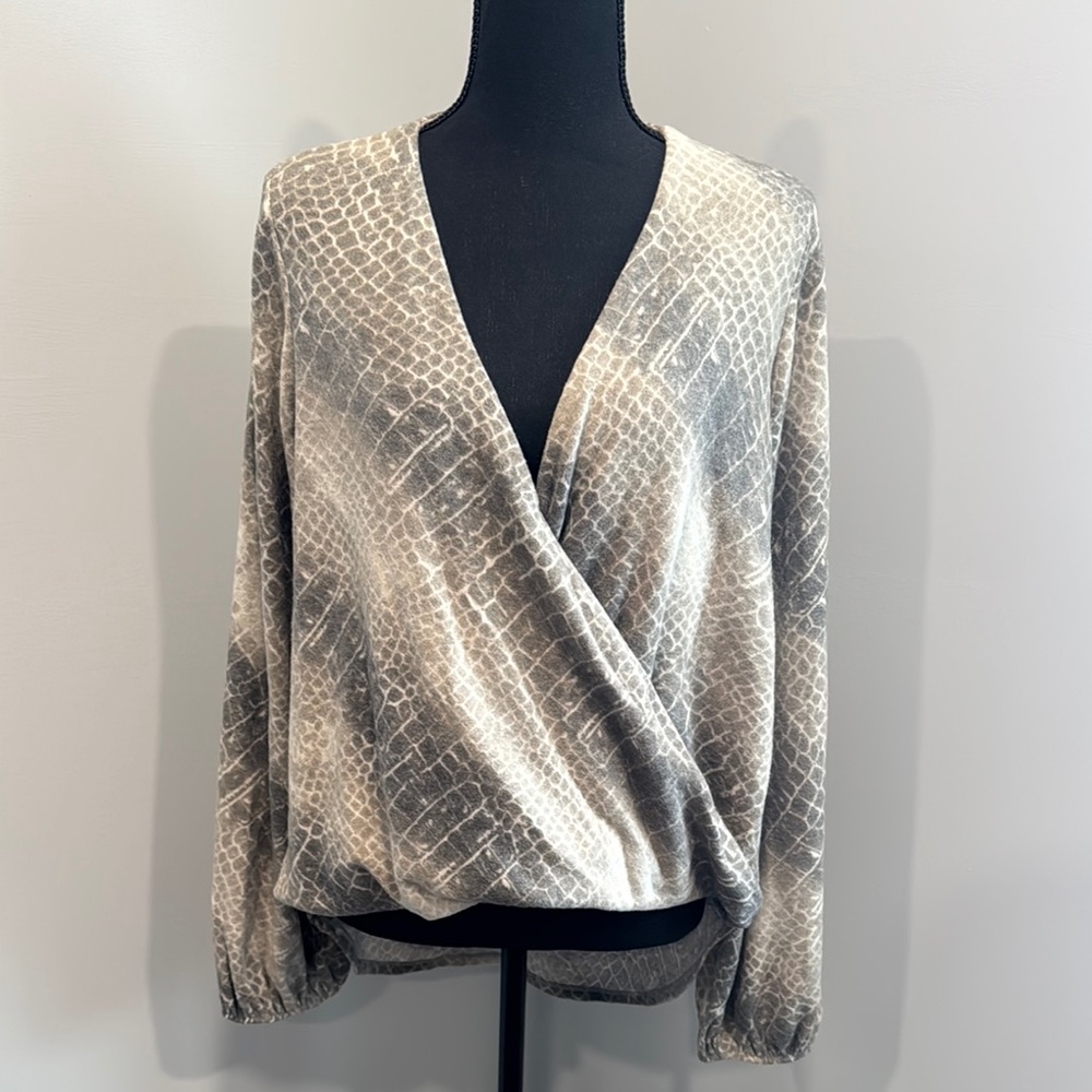 Gray Snake Print Wrap Top